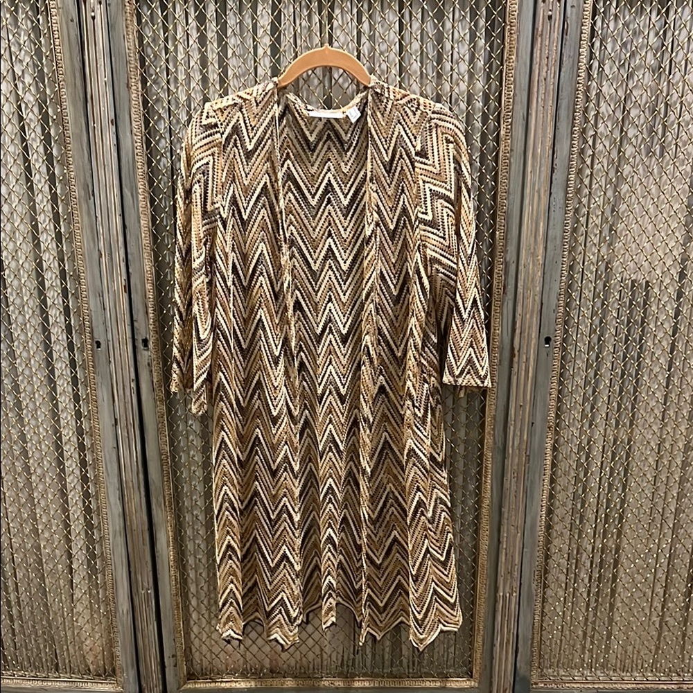 Susan Graver Tan Brown A-line Dress 3/4 Sleeve